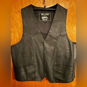 Silver Bike Black Leather Vest
